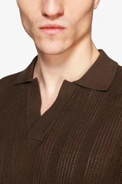 VOLUME Dark brown woven knit polo shirt