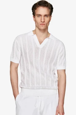 VOLUME White woven knit polo shirt