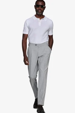White dice-stitch knit polo shirt