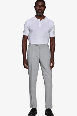White dice-stitch knit polo shirt