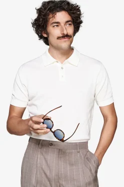 White knit polo shirt
