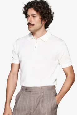 White knit polo shirt