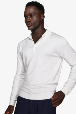 White knitted polo shirt with buttons