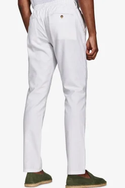 White linen blend drawstring pants