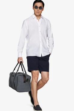 White linen blend relaxed shirt