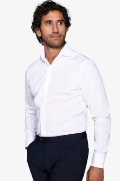 White slim piquet cufflink shirt