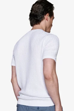 White textured crewneck sweater