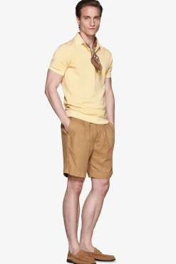Yellow cotton basic knit polo shirt