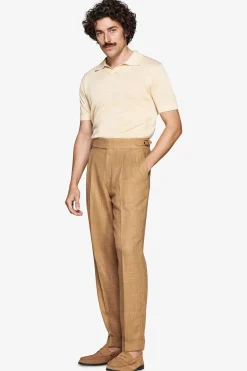 Yellow linen blend knit polo shirt