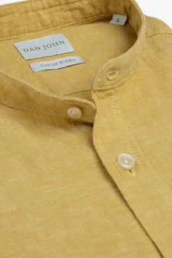 Yellow linen blend mandarin collar shirt